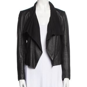 Theory Kanya Leather Jacket Black Draped Open Front Lambskin Sz S